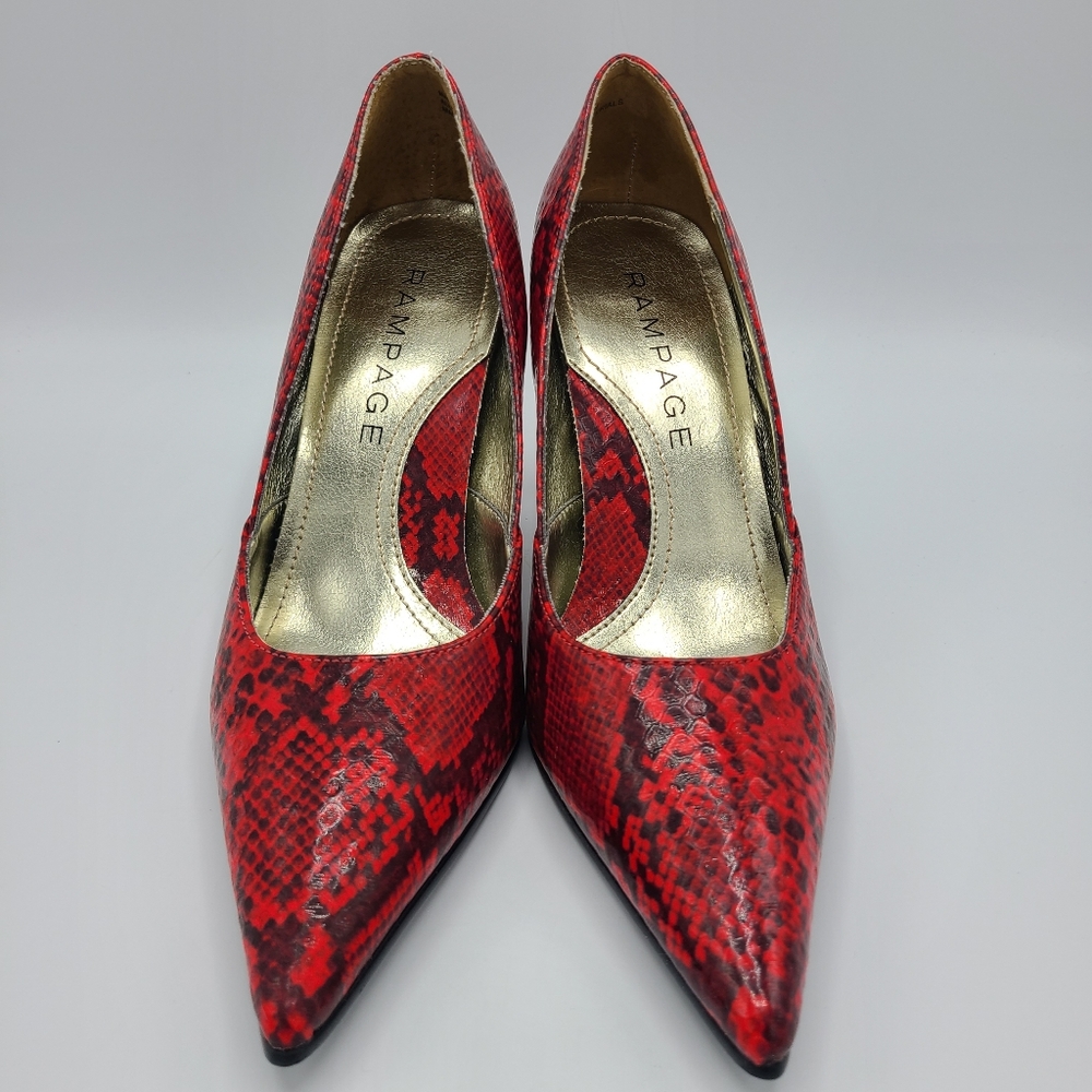 Rampage Maria Red Black Snakeskin Print Pointed Toe Heels Pumps 6.5 - Picture 4 of 13